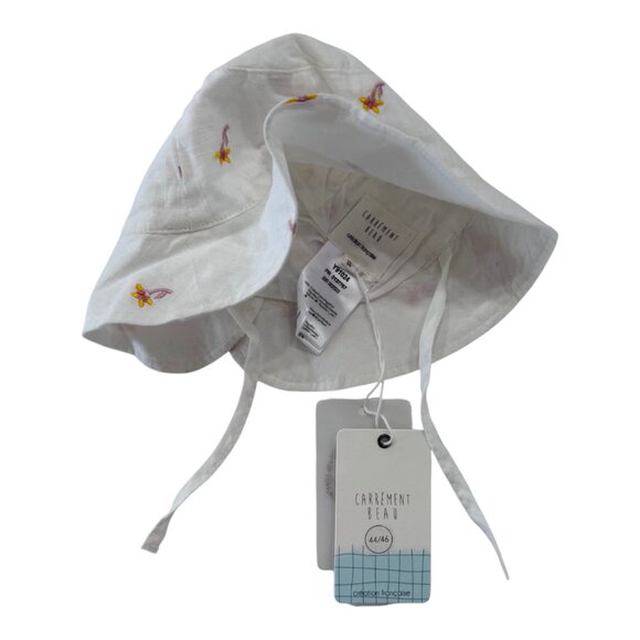 CARREMENT BEAU - SUN HAT - COTTON -  WHITE/PINK WITH EMBROIDERIES - NWT - Picture 2 of 3